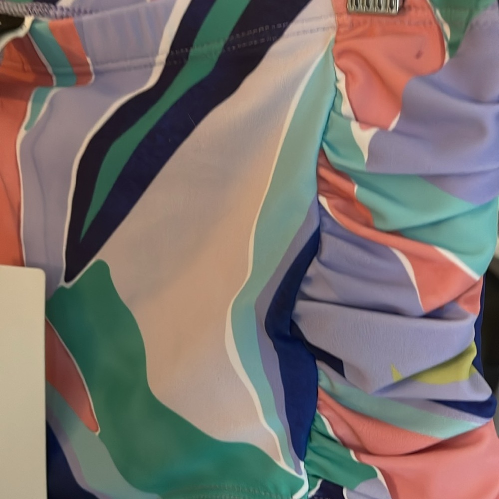NWT, Sz 14-16, 1X, Tropical Plant Print Ruched Contrast Bikini Bottom - Picture 6 of 6